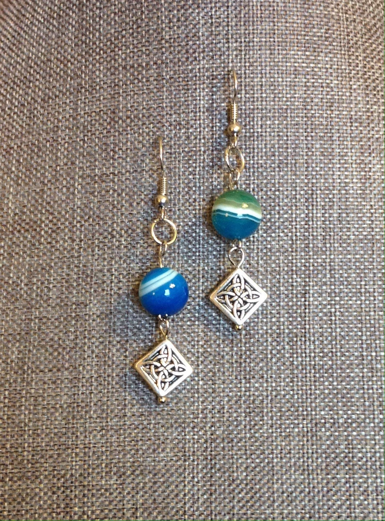 Blue Agate and Silver Filigree Earrings - Image 2