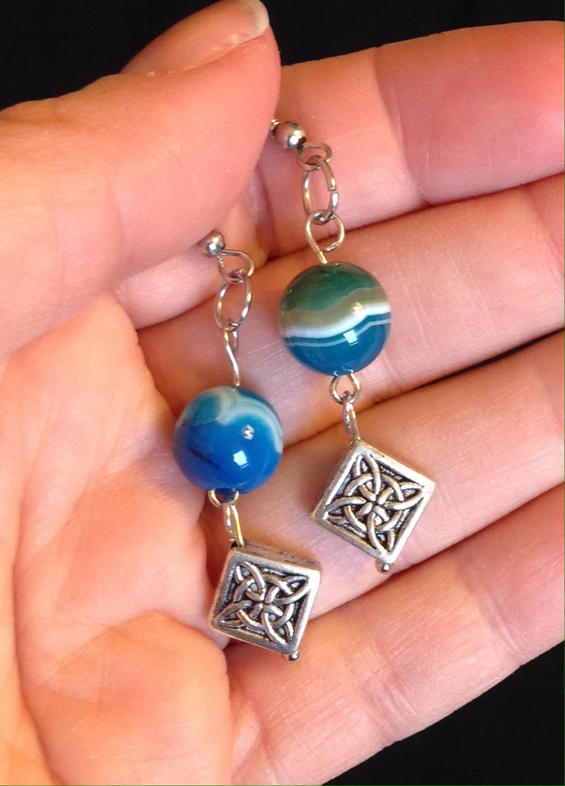 Blue Agate and Silver Filigree Earrings - Image 5
