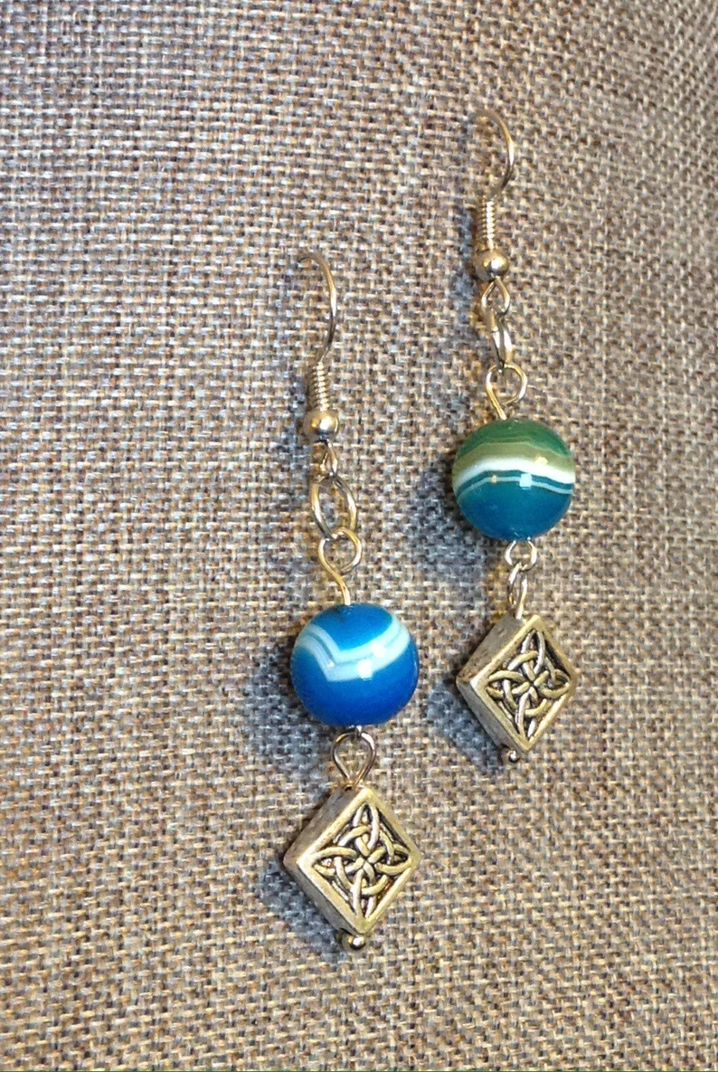 Blue Agate and Silver Filigree Earrings - Image 4