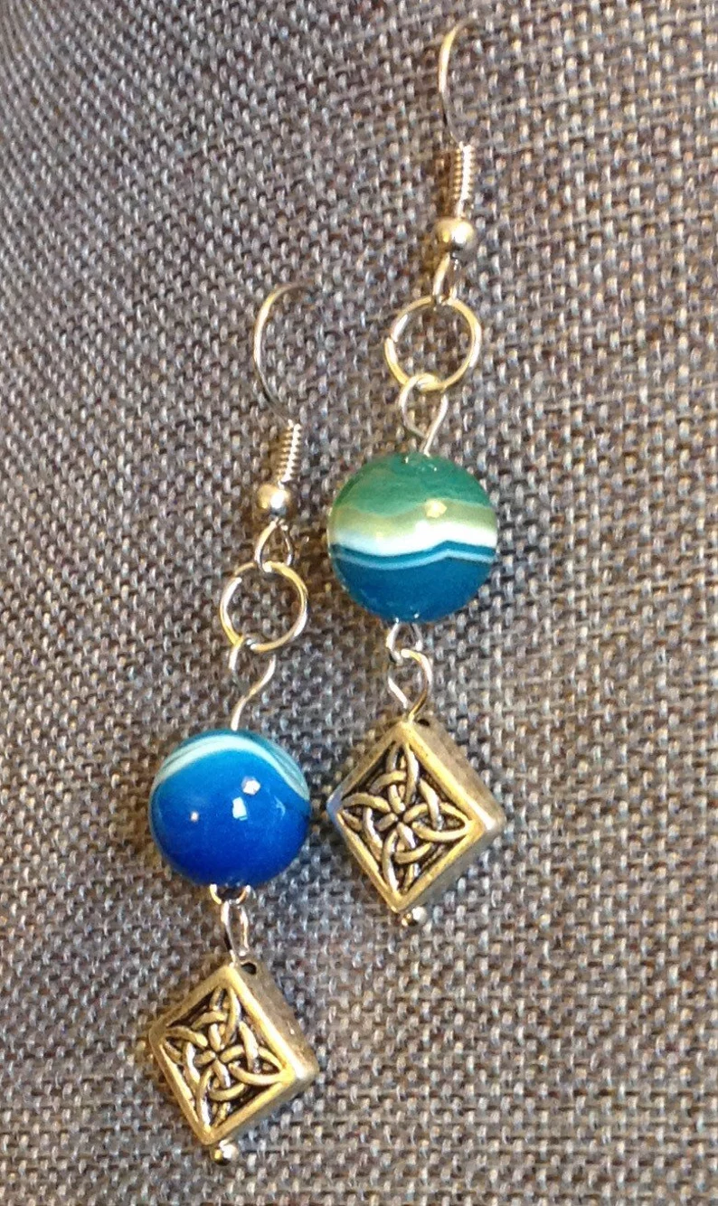 Blue Agate and Silver Filigree Earrings - Image 3