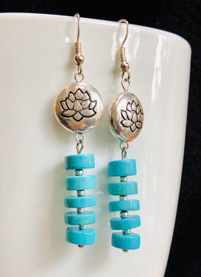 Turquoise & Lotus Flower Earrings