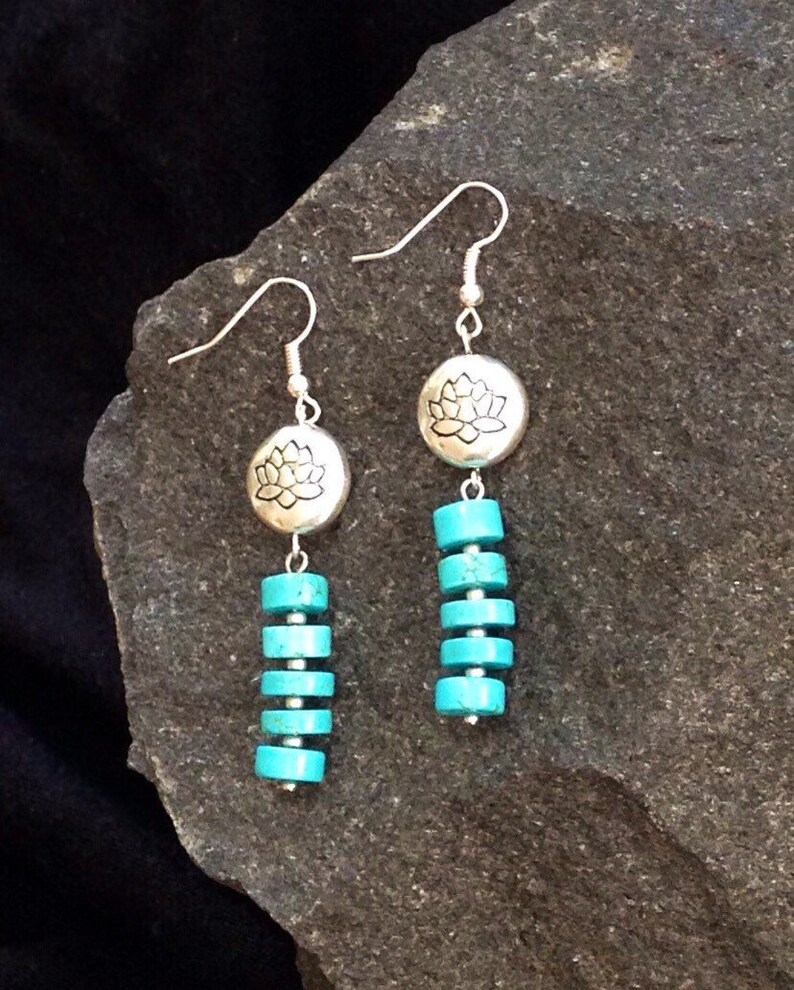 Turquoise & Lotus Flower Earrings - Image 3
