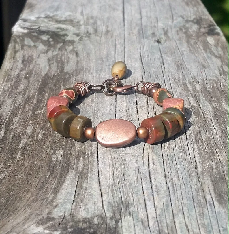 Boho Jasper Bracelet - Earth Toned Bohemian Style Bracelet - Chunky Stone Bracelet - Image 8