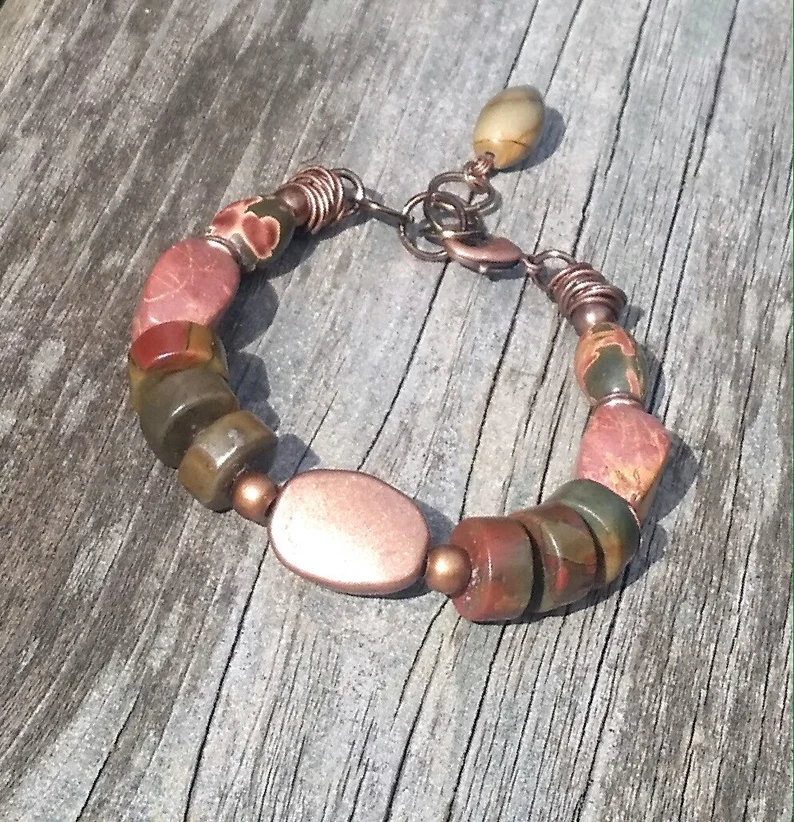 Boho Jasper Bracelet - Earth Toned Bohemian Style Bracelet - Chunky Stone Bracelet - Image 5