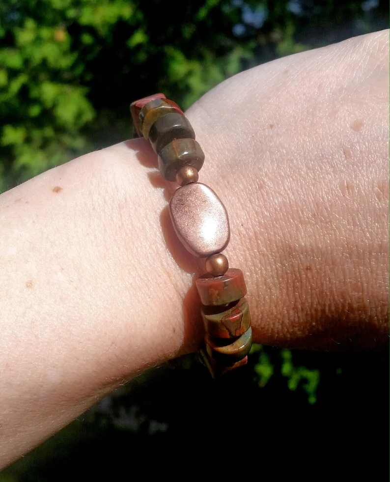 Boho Jasper Bracelet - Earth Toned Bohemian Style Bracelet - Chunky Stone Bracelet - Image 7