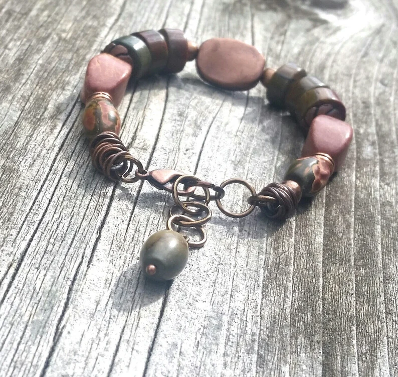 Boho Jasper Bracelet - Earth Toned Bohemian Style Bracelet - Chunky Stone Bracelet - Image 3