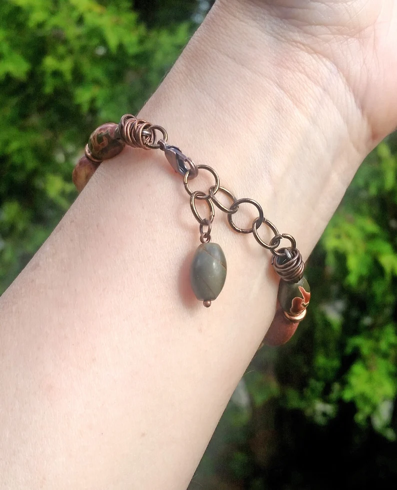 Boho Jasper Bracelet - Earth Toned Bohemian Style Bracelet - Chunky Stone Bracelet - Image 4
