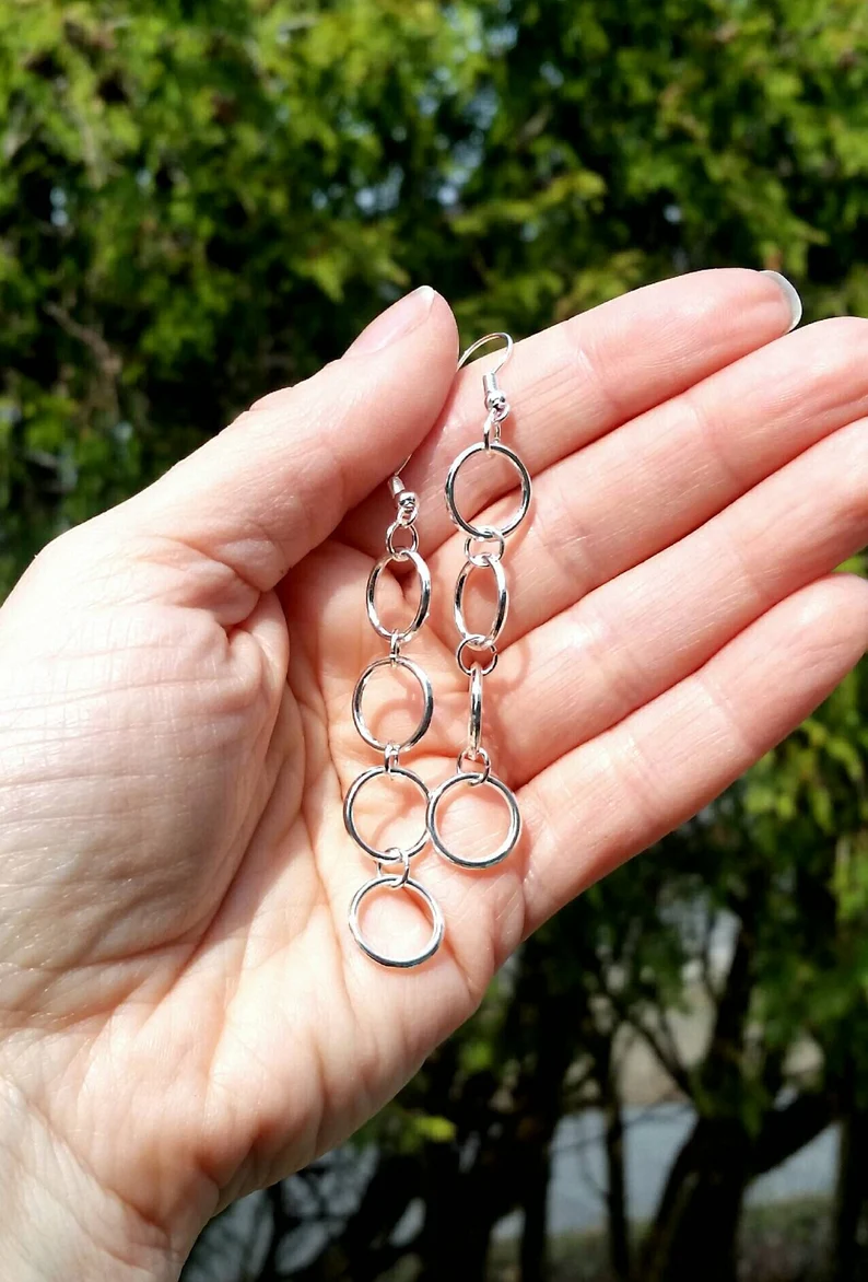 Silver Hoop Dangle Earrings