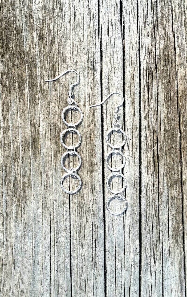 Silver Hoop Dangle Earrings - Image 3