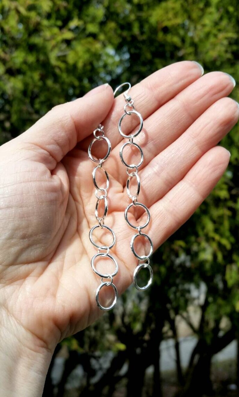 Silver Hoop Dangle Earrings
