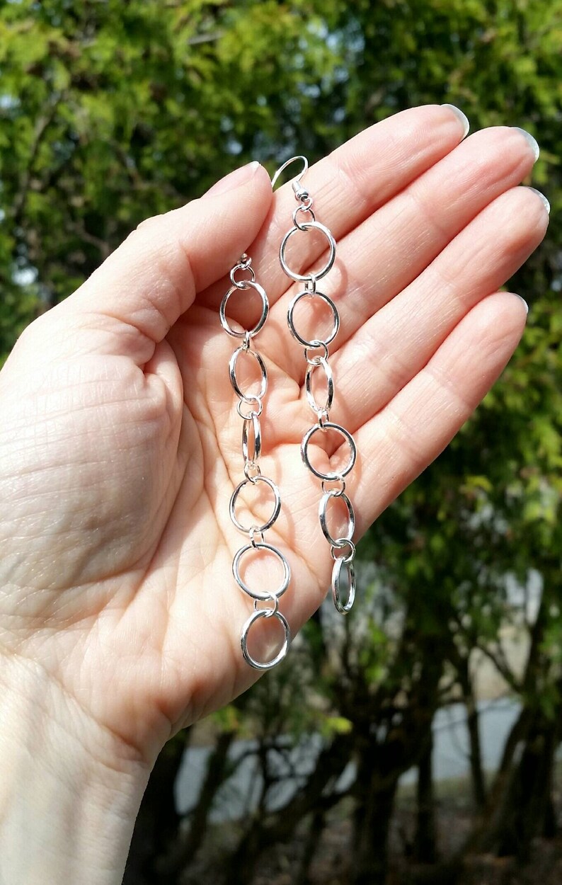 Silver Hoop Dangle Earrings - Image 4