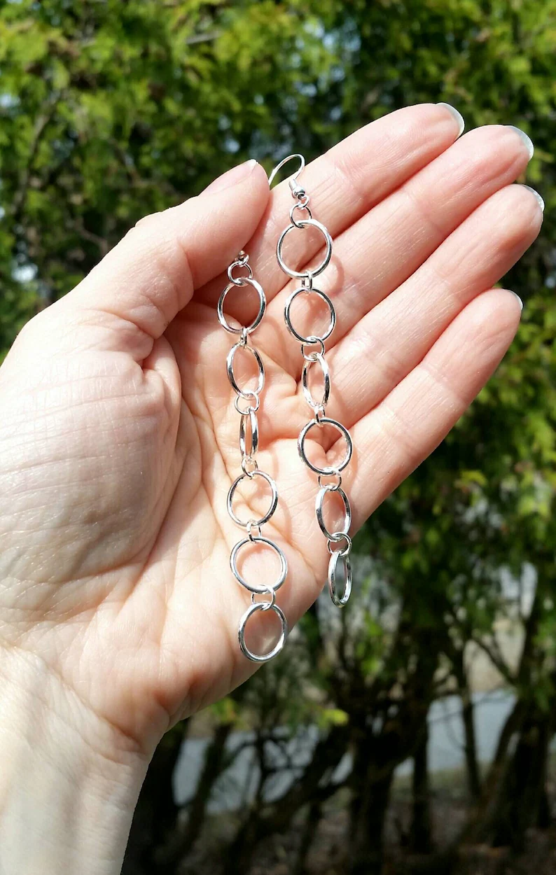 Silver Hoop Dangle Earrings - Image 3