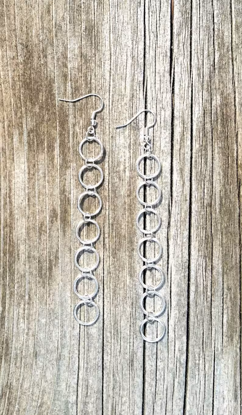 Silver Hoop Dangle Earrings - Image 5