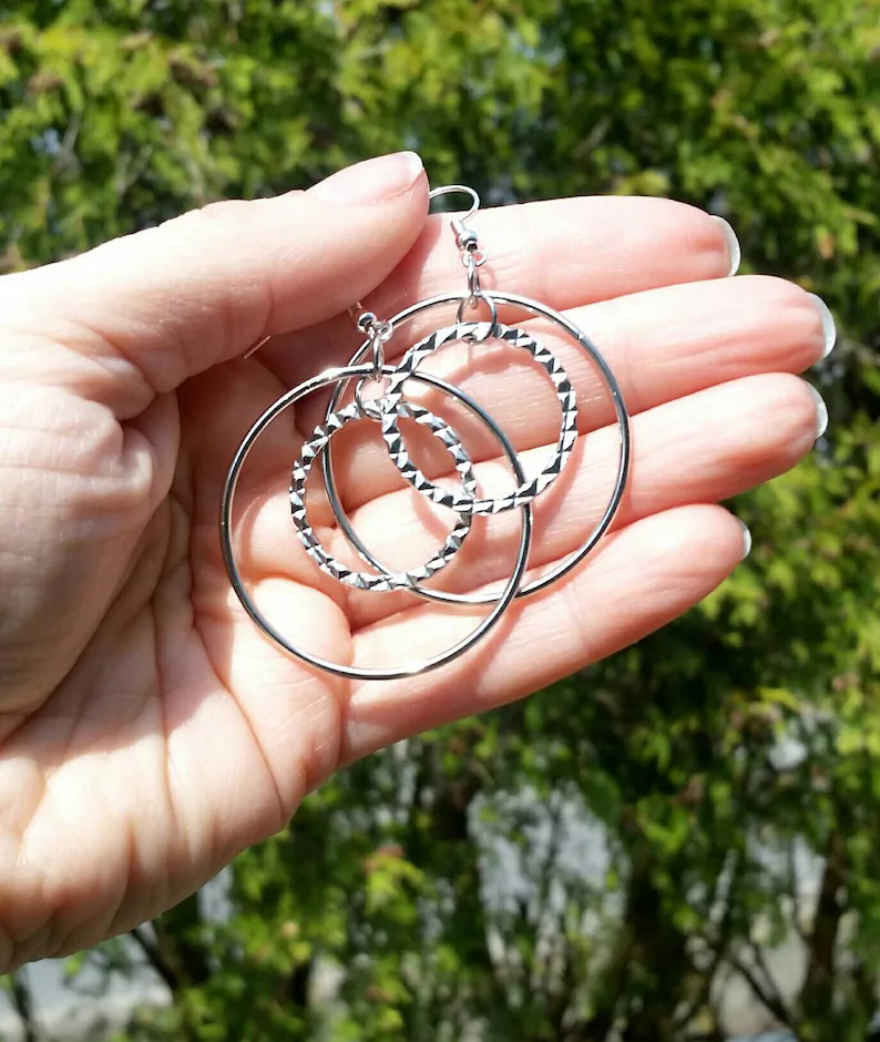 Silver Hoop Dangle Earrings - Image 6