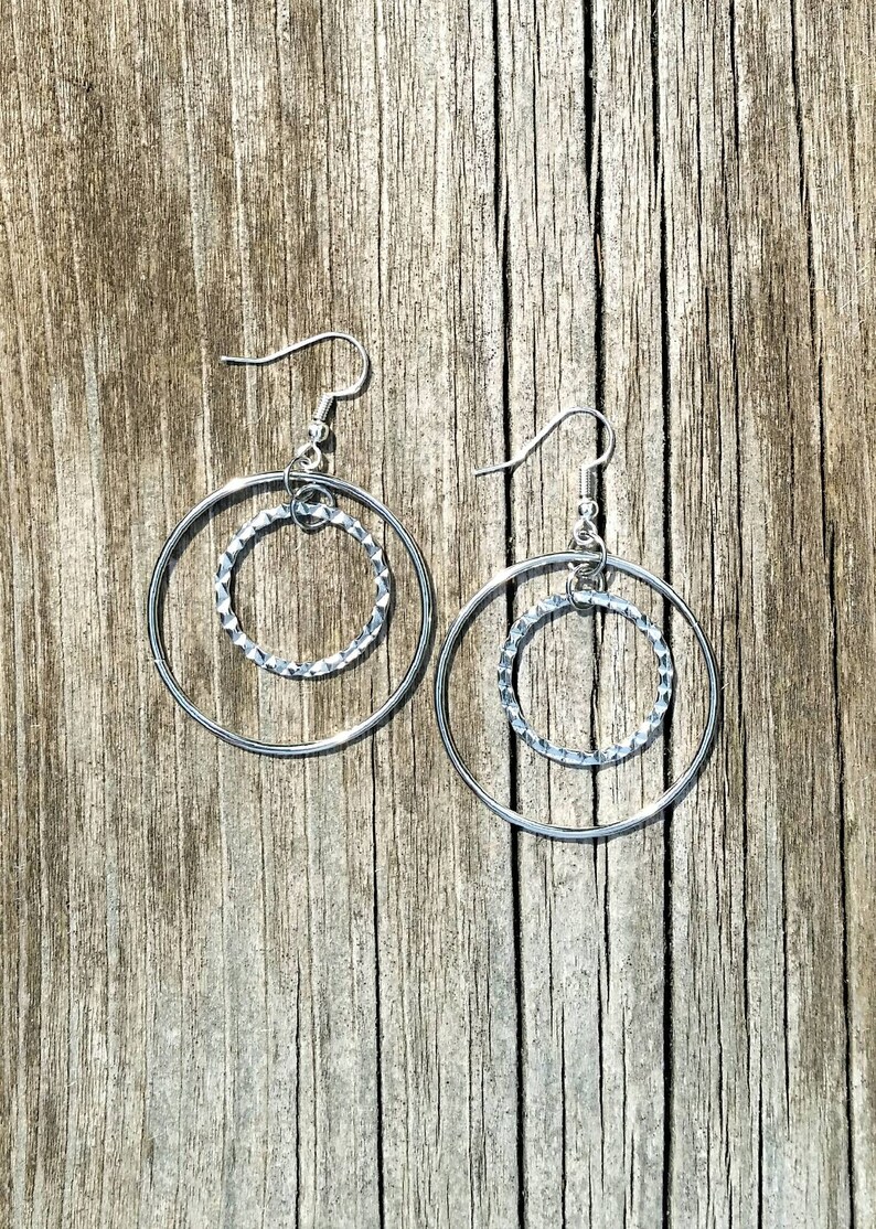 Silver Hoop Dangle Earrings - Image 5