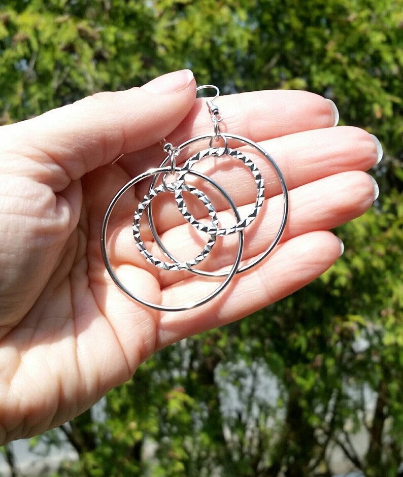 Silver Hoop Dangle Earrings - Image 3