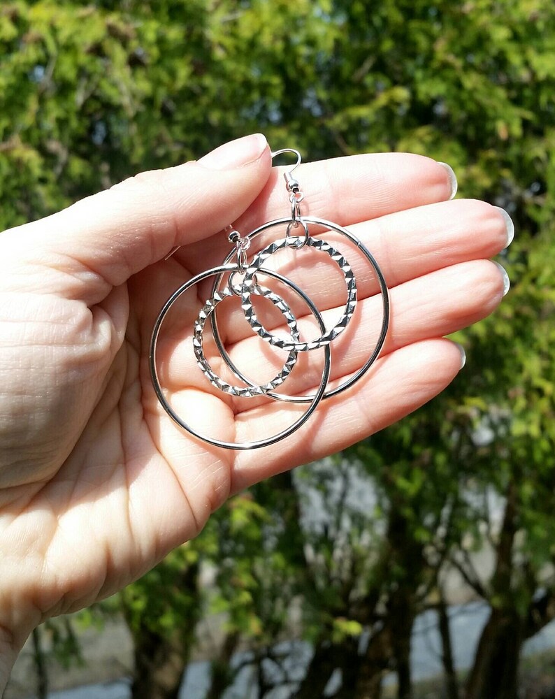 Silver Hoop Dangle Earrings - Image 2