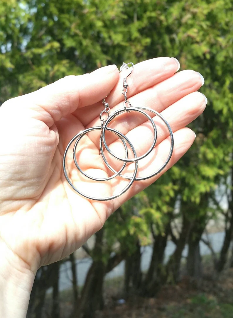 Silver Hoop Dangle Earrings - Image 8