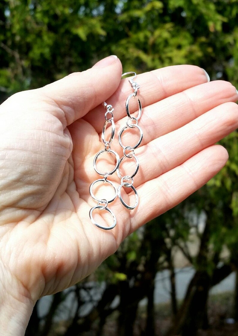 Silver Hoop Dangle Earrings - Image 2