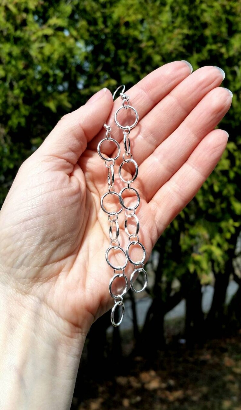 Silver Hoop Dangle Earrings - Image 2