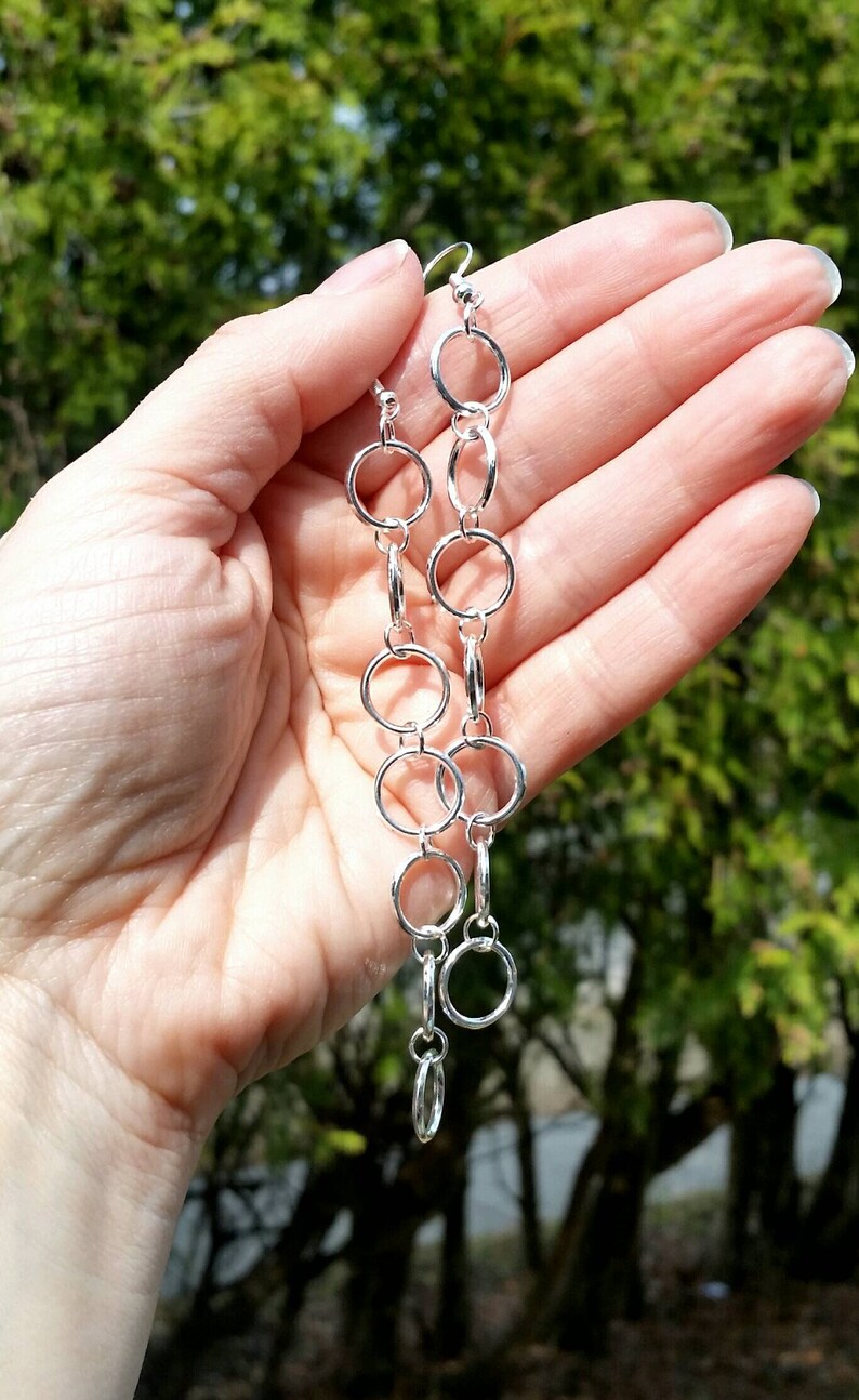 Silver Hoop Dangle Earrings - Image 4