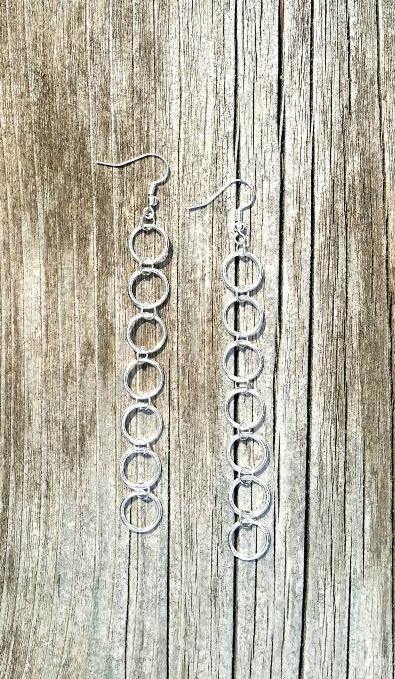 Silver Hoop Dangle Earrings - Image 3