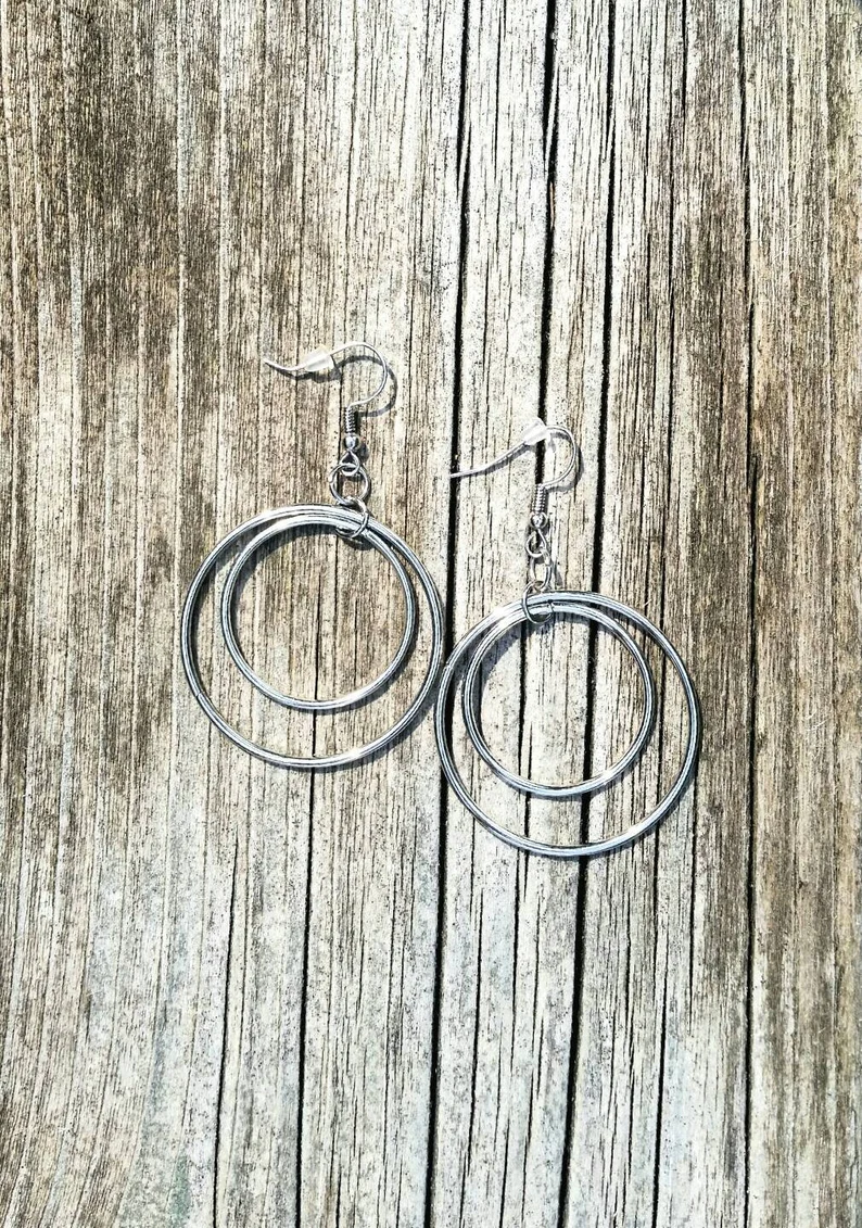 Silver Hoop Dangle Earrings - Image 7