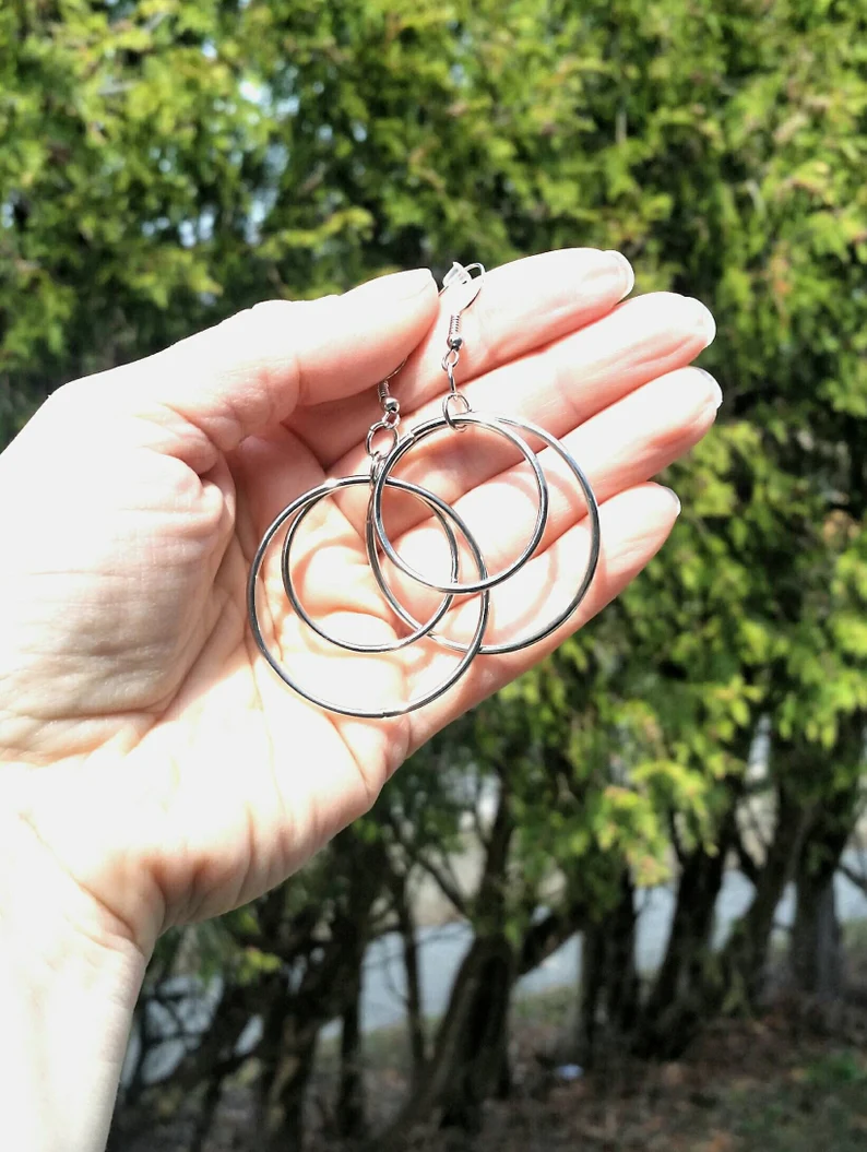 Silver Hoop Dangle Earrings - Image 6