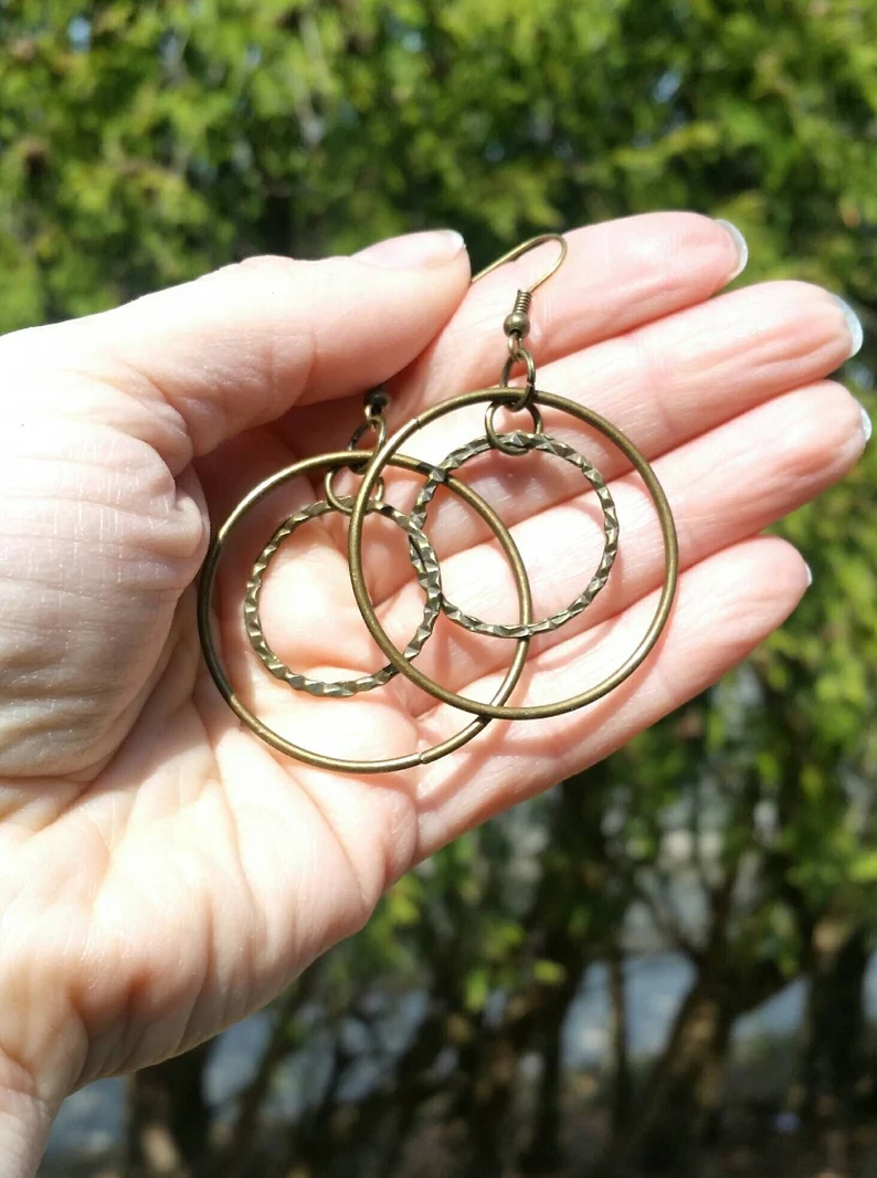 Brass Hoop Dangle Earrings