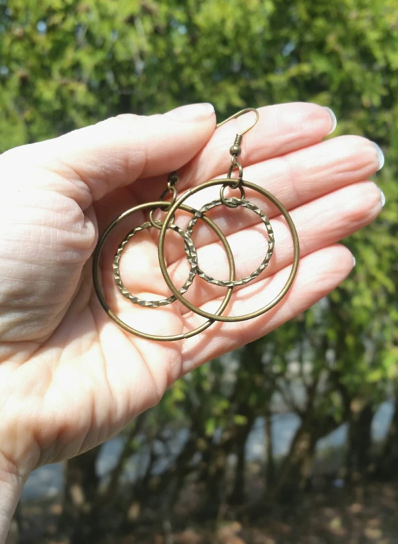 Brass Hoop Dangle Earrings - Image 5